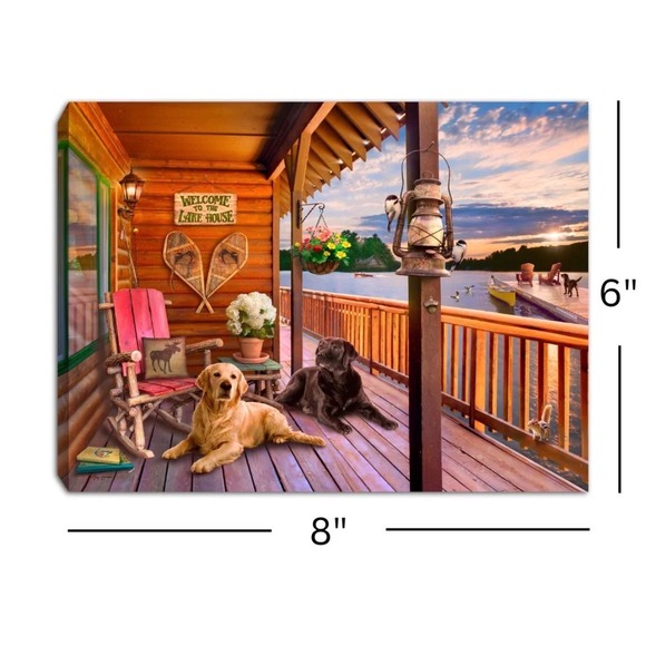 Glow Decor Lighted Lake House Canvas Art Two Dogs on Porch Sunset Scene New - Picture 2 of 7